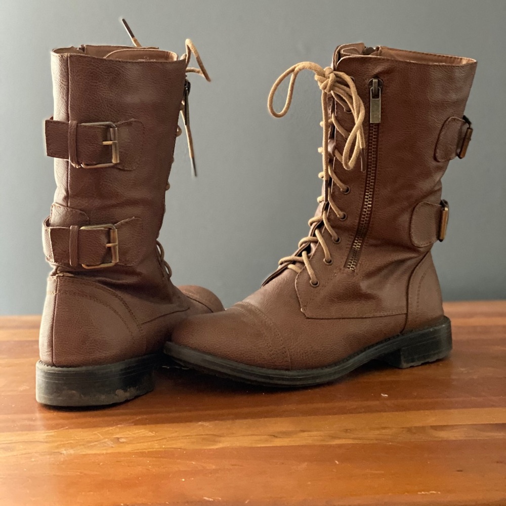 Brown calf high boots